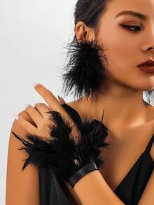 2 piezas/1 pieza Brazalete nupcial de estilo bohemio con plumas falsas - Elegante, encantador, lujoso, accesorio de moda para mujer - Adecuado para fiestas, reuniones, citas, festivales, cosplay, fotografía, actuaciones de baile, decoraciones de boda, regalos para amigos [Halloween, Navidad, temporada de vuelta al colegio]