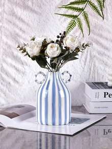 Europäischer Stil handbemalte gestreifte Keramikvase | Französische Luxus Wohnzimmer Dekoration hochwertige Kunstobjekt