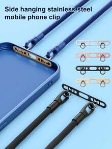 1pc Ultra-Thin Metal Anti-Lost Detachable Clip Holder, Stainless Steel Side Clip Phone Lanyard Clip, Dual Buckle Pad (2 Styles Of Pads Randomly Sent, See Details) - Multicolor - View 1