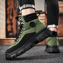 Men's High-Top Leather Riding Boots, Thick Sole Outdoor Sports Boots, Ankle Boots For Autumn/Winter