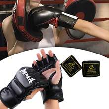 1 Pair Half Finger Punching Bag Gloves, Padded Hollow Palm Thickened Boxing Gloves, Unisex MMA Gloves With Wrist Wrap For Kickboxing, Muay Thai, Combat Fighting - Multicolor - View 7