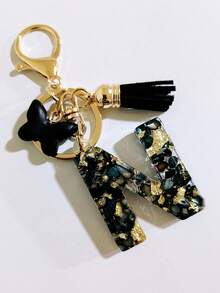 1 pieza Llavero de resina con forma de corazón con borla en color beige, accesorio creativo de estilo lindo como regalo para amigos, madre, padre, graduación y maestros - Negro - Ver 4