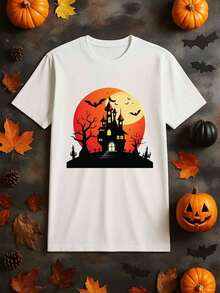 Camiseta de Mujer 100% 180gsm con Estampado Gótico del Castillo Embrujado y Casa Encantada - Diseño Blanco Con Murciélagos Espeluznantes e Vampiro Victoriano, Cuello Redondo Y Manga Corta, Ideal para Fiestas Halloween, Eventos Temáticos & Ropa casual – Lavable a Mancha, Cómoda Todo el Año (Diseños De Bats Vampiros Elegancia), Tallas Adultas Disponibles, Tejido Suave Transpirable, Prenda Sencilla en Eliminar. Camisetas Para Hombres Enfemenizadas, Moda Retro Del Día Das Muertes - Blanco - Ver 2