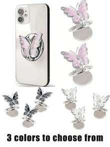 Support de téléphone en forme de papillon et mignon, rotation à 360°, repose-doigt réglable de haute qualité et brillant - universel, compatible avec , tous les smartphones, accessoires de téléphone mignons, support de bague de téléphone lumineux, accessoires de téléphone portable, support de bague de téléphone portable