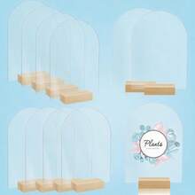 15 piezas de placas de acrílico en blanco con soportes de madera, soportes de tarjetas de señalización arqueada para mesa, adecuados para bodas, fiestas de cumpleaños, decoración de tarjetas de lugar de hotel