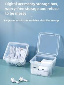 1pc Minimalist Transparent Cable Management Box, Compact & Elegant Cable Organizer Box, Dust-Proof & Waterproof Desktop Cord Holder - Clear - View 6