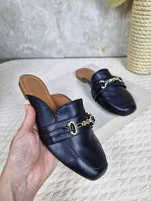 Women's Square Chain Mule Shoe 007 - Black - View 5