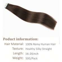 16"-24" Brown Tape In 100% Human Hair Extensions For Women, 50g, 20Pcs/Pack, Straight Seamless Skin Weft Remy Human Tape In Hair Extensions Dark Brown 2#, Human Hair Extensions For Trending Colour-Matching Halloween Costumes Looks, Bridal Hairstyle, Spooky Gothic Look - Dark Brown - View 3