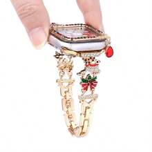 1 Stück Weihnachts-Uhrenarmband/-Gehäuse kompatibel mit Apple Watch SE/8/7/6/5/4 Serie 40/41mm und 44/45mm, einzigartiges Hohldesign mit PC-Hartschalenmaterial + farbigem Strass-Metallrahmen - Direkter Touchscreen ohne Verzögerung, leicht und langanhaltend, Metallarmband mit verstellbarem Faltschließe, tolles Geschenk - Uhren-Zubehör (nicht als Set, Uhrengehäuse und Armband separat erhältlich)