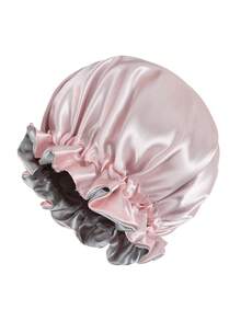 1pc Reversible Silk Satin Sleep Cap, Adjustable Sleeping Hat Sleep Bonnet - Grey - View 3