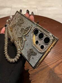 Modischer Glitzer-Schmetterling Hülle kompatibel mit Samsung Galaxy S25 S24 S23 Ultra S23 Plus S23 FE A26 S25 Plus, luxuriöse Beschichtung, stoßfeste Hülle