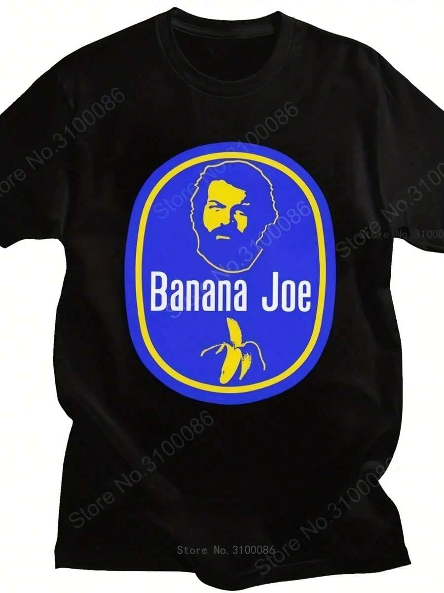 Bud Spencer & Hill Banana Joe Graphic T-Shirt For Men - Black Cotton Short Sleeve T-Shirt With Blue And Yellow Western Circle Design, Casual Relaxed Round Neck, Machine Washable Gift Idea, Fan Merchandise, Bold Print, Easy Maintenance, Fan Clothing, Pop Culture - màu đen - Xem 1