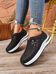 2025 新款时尚百搭女士休闲鞋，透气平底舒适软底一脚蹬鞋，春夏 - 黑色 - 查看 5