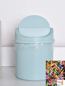 1 pieza Caja de almacenamiento mini popular con diseño de corazón estilo INS para dormitorio de niña, bote de basura de plástico con tapa, papelera de escritorio para decoración de oficina en el hogar, mesa de café, oficina, sala de estar - Multicolor - Ver 15