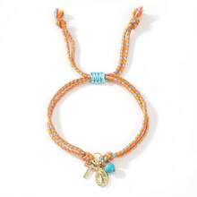 1PC Bohemian Cross Half Stone Bronze Adjustable Rope Bracelet For Women & Couples - Stackable, Gift For Her, Christian Jewelry