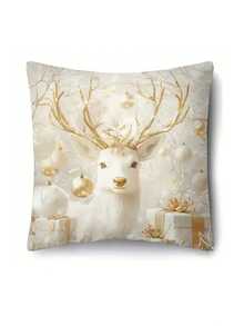 1/2/4pcs Golden Christmas Decoration Pillow Covers, Size 17.7x17.7 Inches, Modern Style, Zipper Closure, Machine Washable, Decorative Santa Claus, Snowman, Deer, Snowflake Patterns, Suitable For Living Room Sofa Bed Decoration - No Inner Core Included - Multicolor - View 20