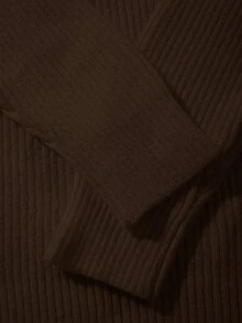 男士罗纹高领毛衣，休闲宽松套头针织衫，适合秋冬季节，长袖上衣 - 棕色 - 查看 6