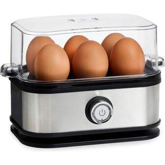 6 Egg Capacity Electric Egg Cooker For Hard Boiled Eggs, Poached Eggs, Scrambled Eggs, Or Omelets With Auto Shut Off Feature , With Tray, Measuring Cup, And Lid, Stainless Steel