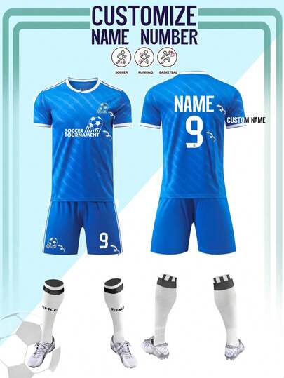 2pcs Real Madrid Football Jersey, Customized Football Uniform, Men's Sports Suit, Running Set, Summer Men's Set, T-Shirt Set, Football Jersey, Customized Football Uniform, Football Jersey With Number Printing, Suitable For Football, Badminton, Basketball, Cycling