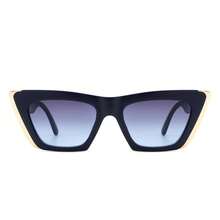 Women's Vintage Square Retro Cat Eye Fashion Sunglasses Eyewear, With Gold Edge Detail Must Have For Travel, Beach, Street Style, Everyday Wardrobe Essentials, Business Casual Outfits And Lifestyle Accessories - 藏蓝色 - 查看 2