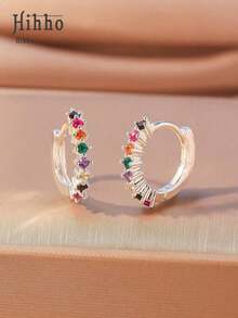 Hihho 1pair Fashionable Simple Black Oil-Drop Heart Design Hoop Earrings, Personalized Jewelry Gift For Girls Party - Black - View 12