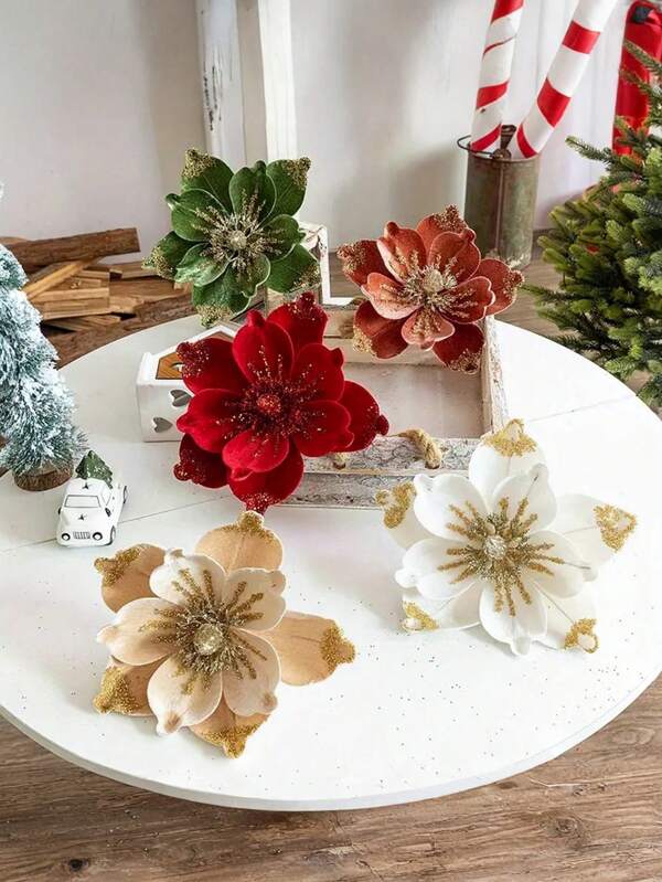 1 قطعة زهرة المغنوليا الاصطناعية لتزيين عيد الميلاد، عبوة زهور عيد الميلاد DIY، مناسبة لشجرة عيد الميلاد والإكليل والشريط الزخرفي وديكور حفلات الزفاف والهدايا وديكور المنزل في موسم الأعياد وديكور الغرفة في فصل الشتاء