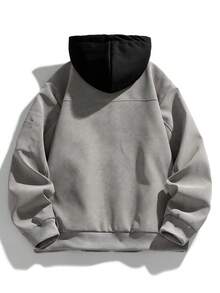 男士宽松连帽摩托车皮夹克，全新秋冬系列 - 灰色 - 查看 2