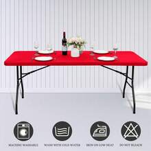 2 piezas Mantel rectangular elástico de 6 pies, mantel ajustable elástico para picnic, exterior, camping, fiesta, lavable a máquina (Rojo, 76cm x 182cm) - Multicolor - Ver 9