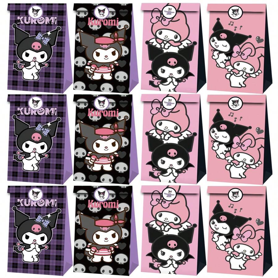12pcs Sanrio Party Gift Box Packaging Kuromi Hello Kitty Tote Bags Double-Sided Printing Suitable For Valentine's Day, Halloween, Christmas, Birthday Party Gifts, Candy Wrapping Paper Bags, Holiday Gift Wrapping Paper Bags, Decorative Items