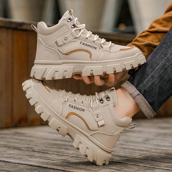 New Autumn Men's Boots, Thick Sole Anti-Slip Outdoor Durable Work Boots, High-Top Shoes