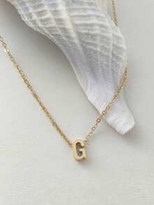 Magic Fish 1pc Classic Perforated Gold Letter Necklace A-Z 26 Initial Pendant Necklace, Stainless Steel Charm Jewelry Gift, Suitable For Daily Wear - Gold - View 15