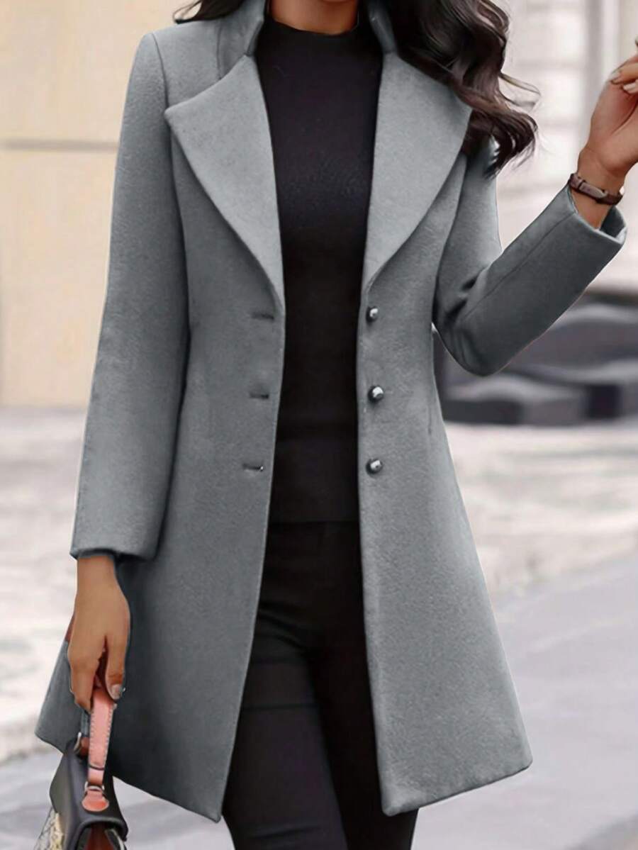 Áo khoác ngoài màu trơn cài nút ve áo cỡ chuẩn dành cho nữ - Xám - Xem 1