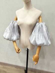 1 件白色欧根纱闪亮泡泡袖长款新娘装饰袖口秋季配饰