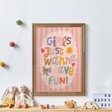 1幅带框帆布墙画，儿童房装饰，“女孩只想玩得开心”励志名言画，彩虹艺术，波西米亚风格，婴儿房/儿童房装饰，孕妇房装饰 - 彩色 - 查看 6