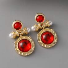 New Vintage Style Hoop Earrings With Pearl & Gemstone, Retro Fashion Earrings For Women, Niche Palace Style