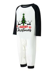 Family Matching Christmas Set, Christmas Tree Letter Print Long-Sleeved Tops + Plaid Pattern Trousers Outfits - Baby - View 5