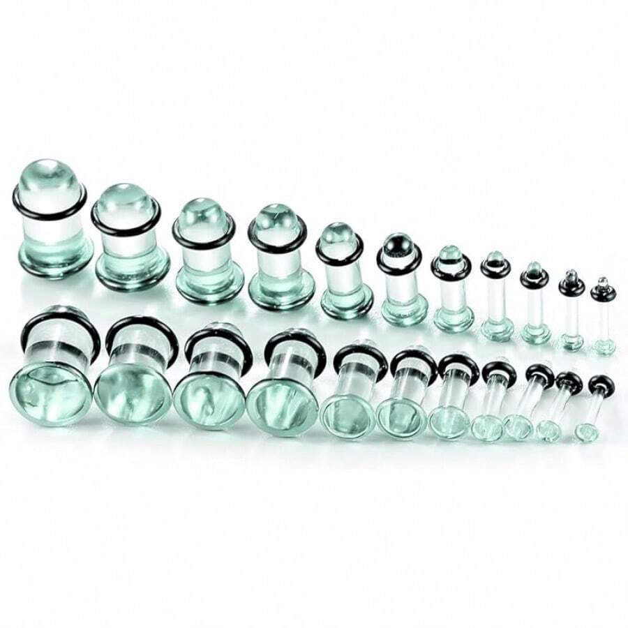 12Pcs Glass Stretching Kit With Rubber O-Rings For Body Piercing - 藍晶 - 查看 1