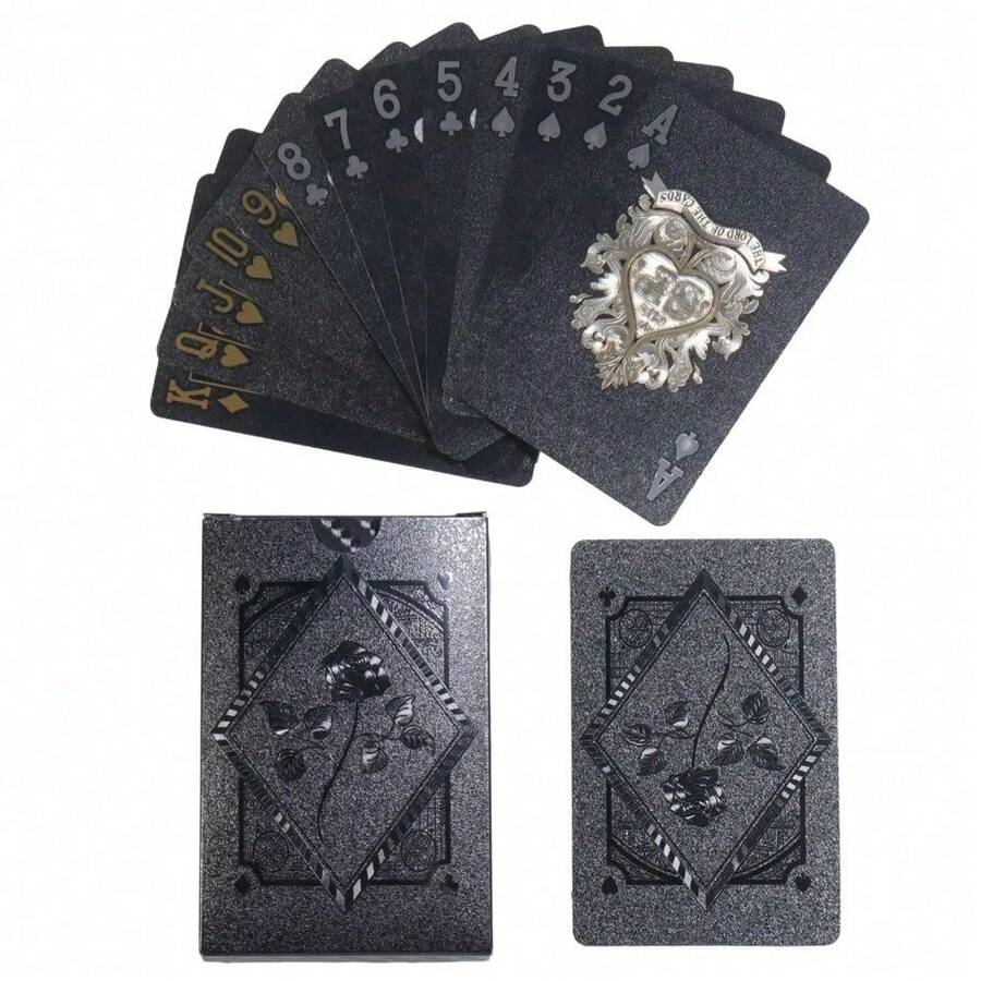 Black Rose Deck Poker Frosted Waterproof Plastic Playing Cards Texas Poker Collection Commemorative Chess Practical Party Gift - Hoa hồng đen - Xem 1