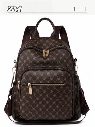 Mochila vintage para mujer, nueva bolsa de hombro versátil de moda de PU a cuadros para estudiantes, bolsa de viaje