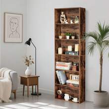 Wood Bookcase 6-Shelf Industrial Rustic Bookshelf, Heavy-Duty Tall Book Shelf With 6 Tiers For Storage, Organize Your Office, Living Room, Bedroom, Home Library Furniture  6-Tier Bookcase, 71.4" Tall Bookshelf, Modern Open Storage Shelf For Living Room, Office, Bedroom Sturdy MDF & Particleboard, Easy Assembly - 棕色 - 查看 1