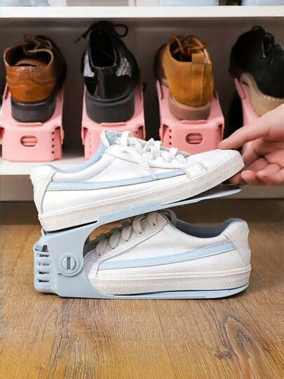 2 pièces Étagère à chaussures réglable - Étagère à chaussures à deux niveaux économisant l'espace - Étagères à chaussures empilables réglables expertes en économie d'espace, économisez 50% d'espace de stockage - Hauteur réglable pour s'adapter à n'importe quelle chaussure - Indispensable pour la garde-robe ! Étagères à chaussures extensibles maximisant l'espace de stockage, parfaites pour l'organisation de la maison et le rangement des chaussures dans l'entrée.