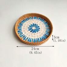 直径 8.66 英寸 x 高 1.18 英寸手工编织藤条圆形桌面储物托盘 - 彩色 - 查看 16