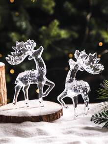 1pc Acrylic Reindeer Figurine, Christmas Desktop Decor, Creates Wintery Wonderland Atmosphere, Suitable For Living Room, Bedroom, Fireplace Mantel And Other Central Decoration For American Holiday Party - Multicolor - View 5