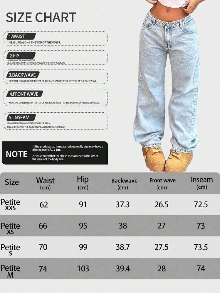 PETITE Women's Casual Light Color Water-Washed Wide Leg Denim Jeans For Daily Wear - 淺色水洗藍 - 查看 8