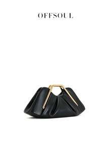 Vintage Asymmetrical Ruffle Cloud Clutch Bag, Unique Metal Hardware Handbag, High-End Retro Clutch Purse For Party, Banquet , Gifts For Women - 黑色 - 查看 4