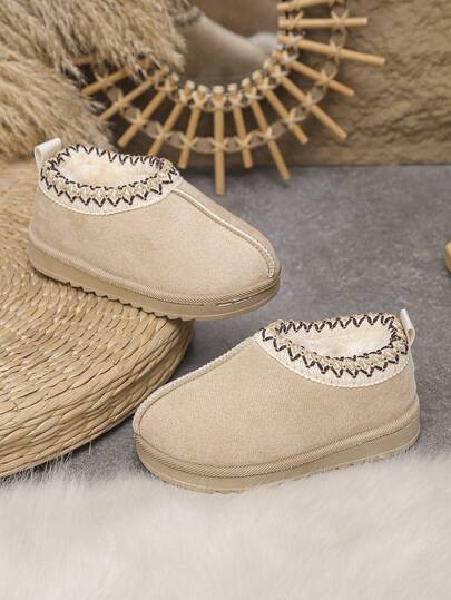 Toddler Simple Color Block Thermal Lined Warm Snow Boots, Comfortable And Warm