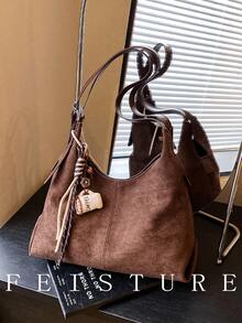 1 件新款绒面革女士单肩腋下包，磁扣，关注店铺可获赠随机款式吊坠，适合日常外出、约会、通勤 - 咖啡 - 查看 5