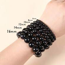 10/12/14/16mm Classic Black Agate Natural Stone Bracelet Men Charms Beaded Elastic Bracelets - 14毫米 - 查看 2