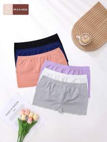 6pcs Plus Size Seamless Solid Color Women's Briefs, High Elasticity Comfortable Breathable Soft Invisible Mid-Waist Shorts