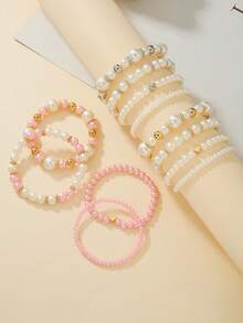 4 peças/conjunto Pulseiras Elásticas com Espaçadores de Contas em Forma de Coração de Pérola Falsa CCB, Adequadas para Presentes e Uso Diário, Adolescentes